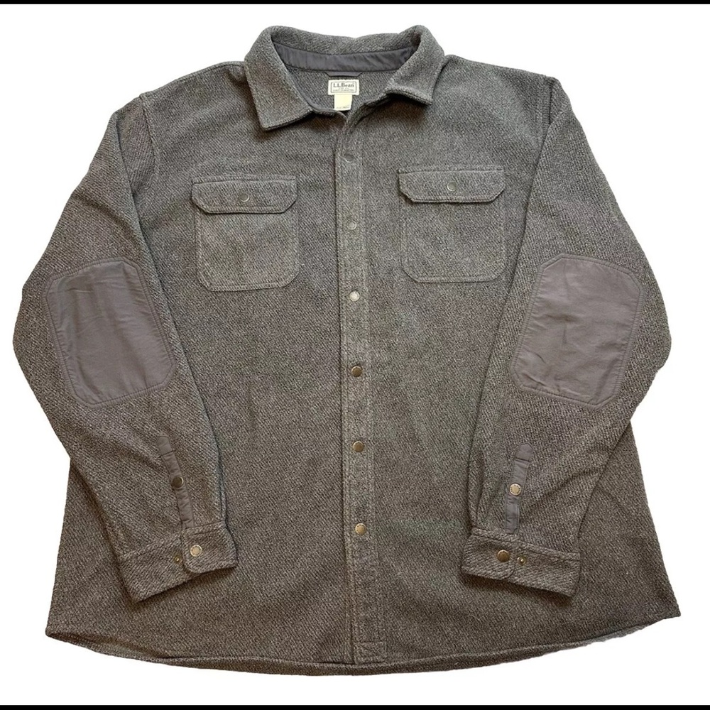 LL Bean Fleece Shacket Jacket Full Snap Elbow Patch Mid Weight Gray Mens XXL